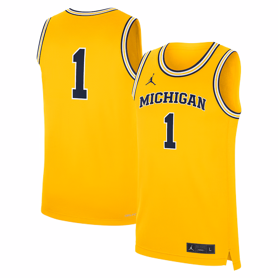 Men's Jordan Brand #1 Maize Michigan Wolverines Alternate Replica Jersey - Jersey