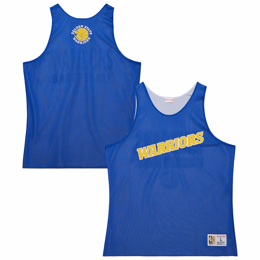Men's Golden State Warriors Mitchell & Ness Royal/White Hardwood Classics Reversible Mesh Practice Jersey - Jersey