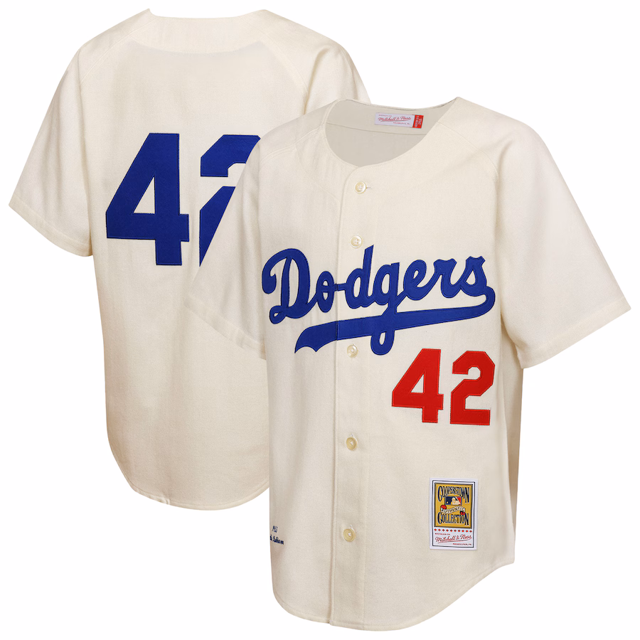 Youth Brooklyn Dodgers Jackie Robinson Mitchell & Ness Cream 1955 Authentic Jersey - Jersey