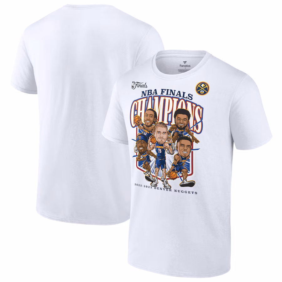 Men's Denver Nuggets  Fanatics White 2023 NBA Finals Champions Windmill Team Caricature T-Shirt - Jersey