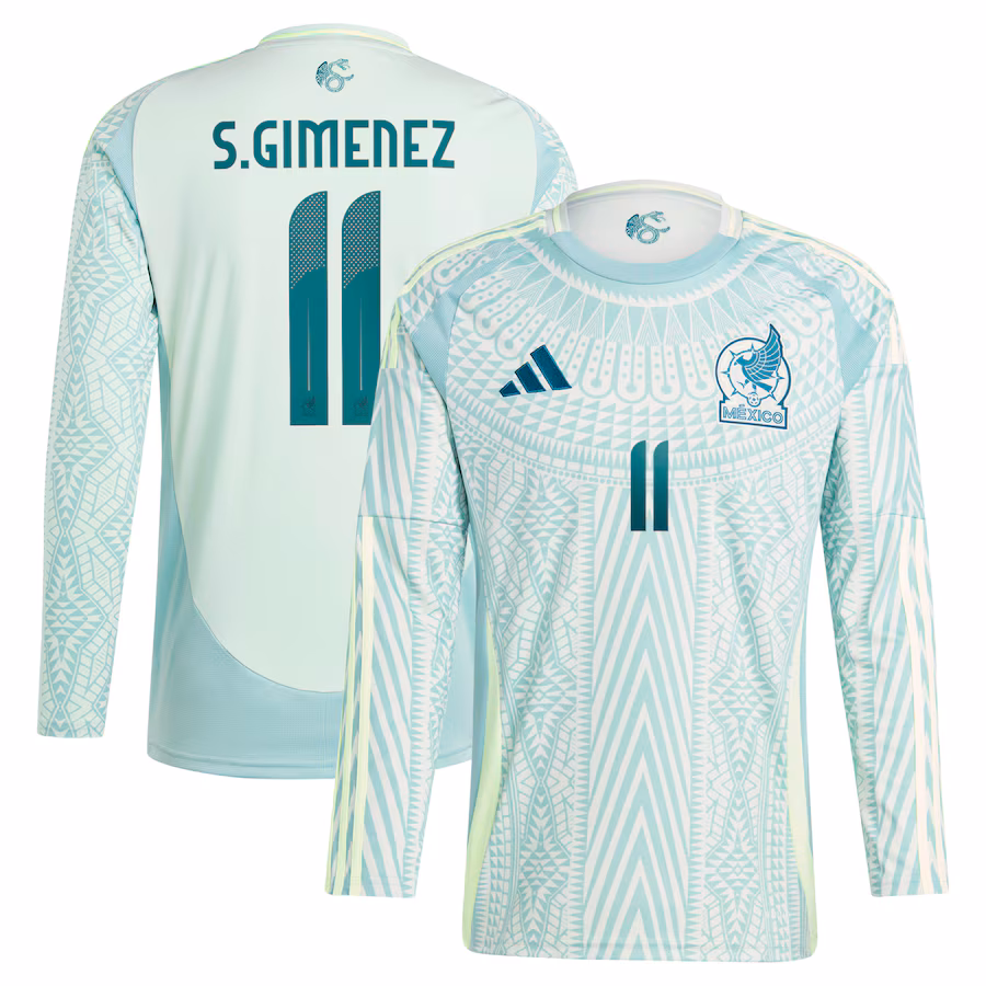 Men's Mexico National Team Santiago Giménez adidas Green 2024 Away Replica Player Long Sleeve Jersey - Jersey