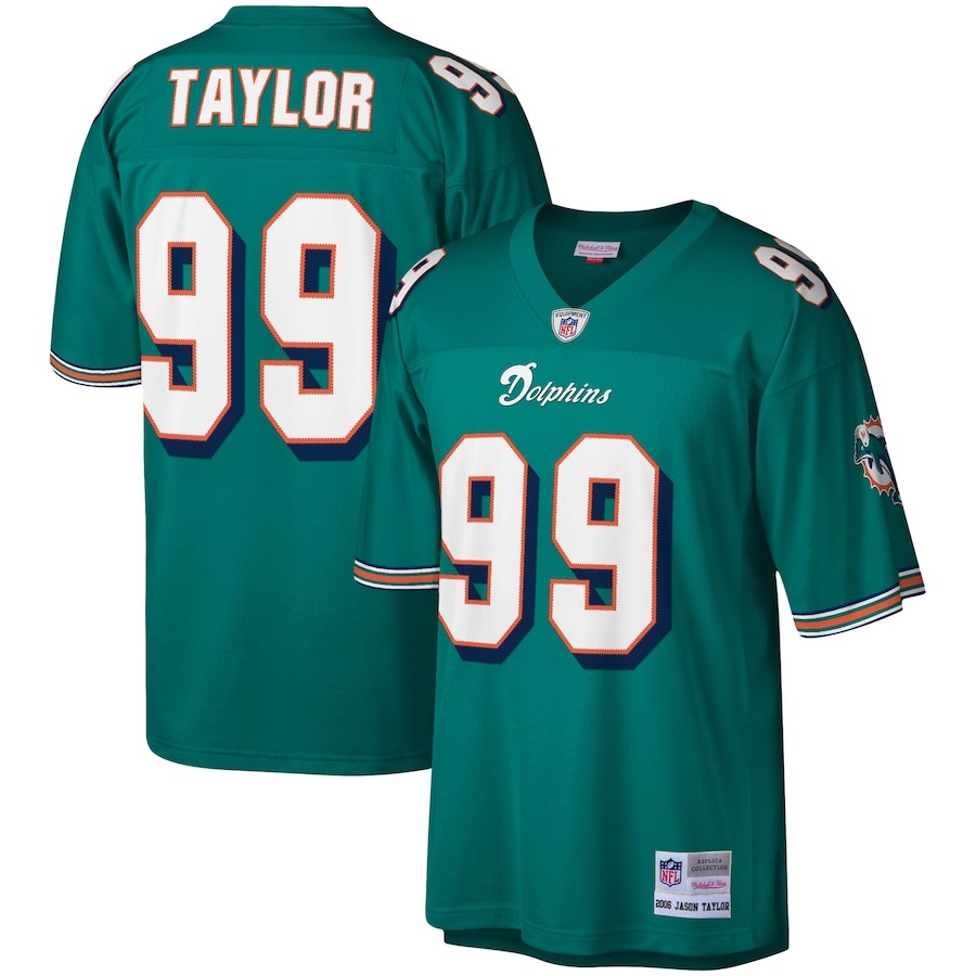 Men's Miami Dolphins Jason Taylor Mitchell & Ness Aqua Legacy Replica Jersey - Jersey