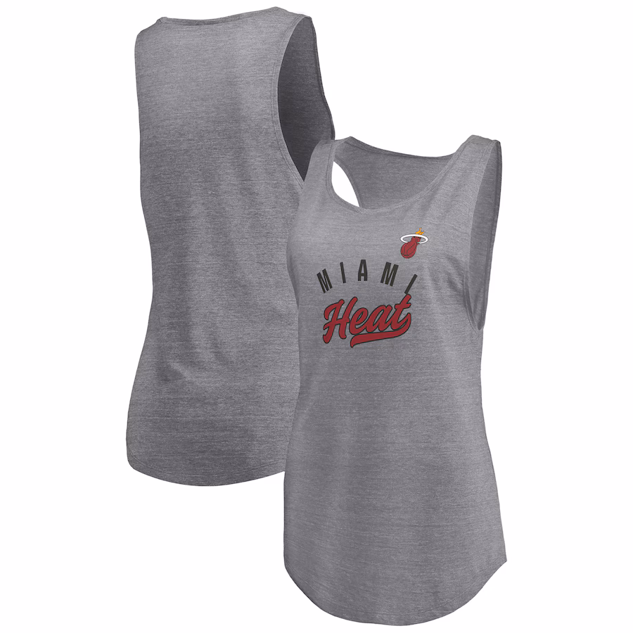 Women's Miami Heat Fanatics Heathered Gray Quality Time Open Scoop Neck Tri-Blend Tank Top - Jersey