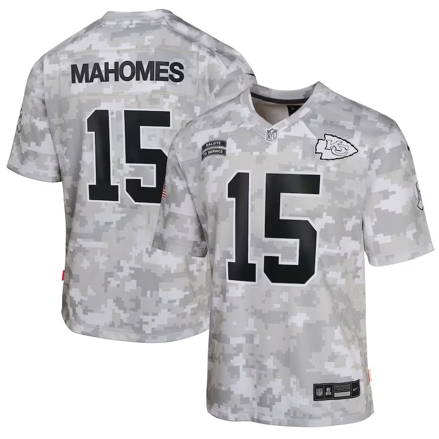Youth Kansas City Chiefs Patrick Mahomes Nike Arctic Camo 2024 Salute to Service Game Jersey - Jersey