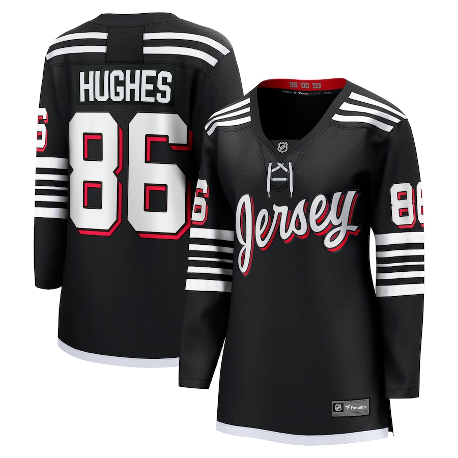 Women's New Jersey Devils Jack Hughes Fanatics Black Alternate Premier Breakaway Player Jersey - Jersey