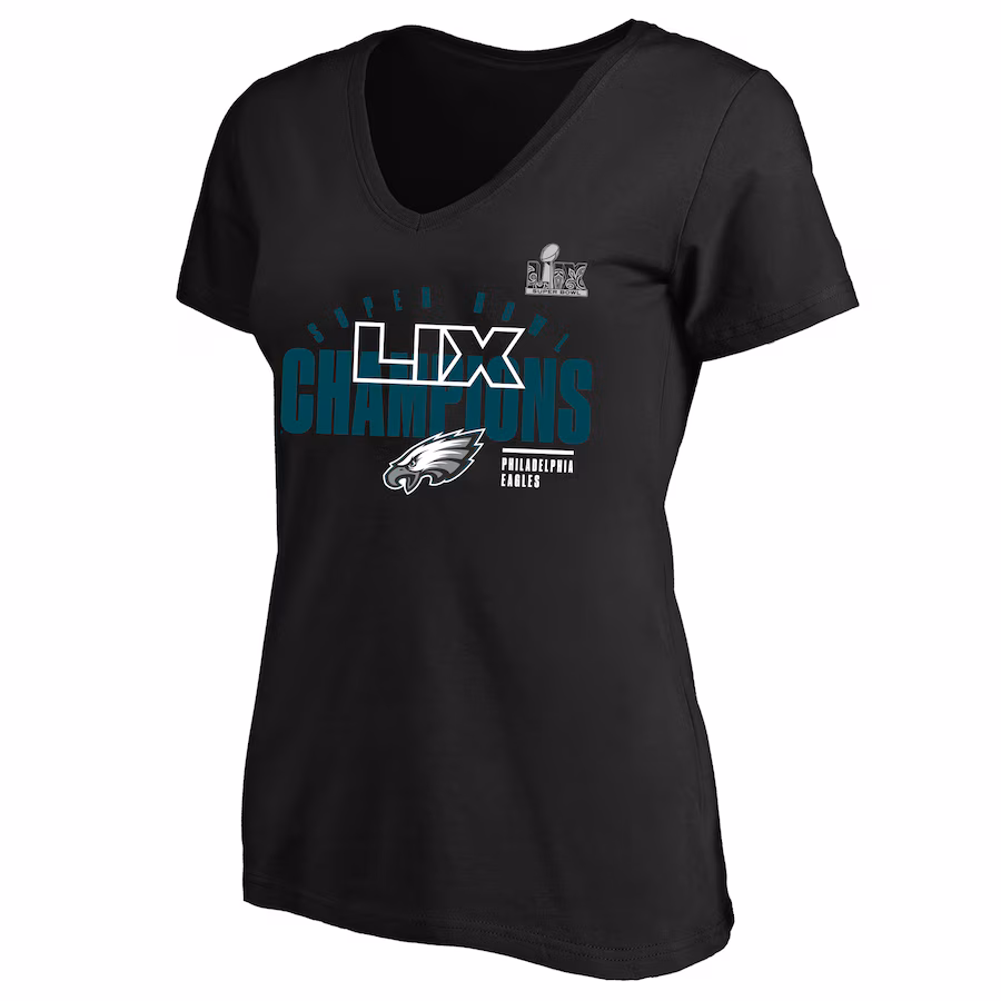 Women's Philadelphia Eagles  Fanatics Black Super Bowl LIX Champions Plus Size Iconic Victory V-Neck T-Shirt - Jersey