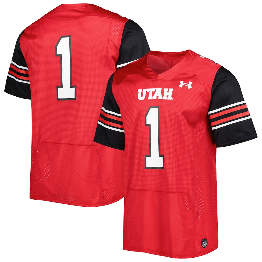 Men's Under Armour #1 Red Utah Utes Team Wordmark Replica Football Jersey - Jersey