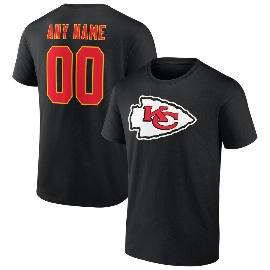 Men's Kansas City Chiefs Black Team Authentic Logo Personalized Name & Number T-Shirt - Jersey