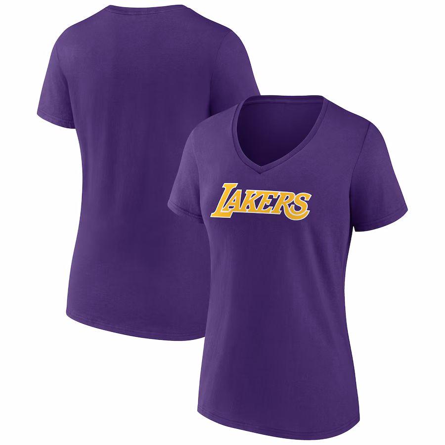 Women's Los Angeles Lakers Purple Wordmark V-Neck T-Shirt - Jersey
