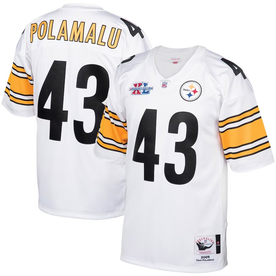 Men's Pittsburgh Steelers 2005 Troy Polamalu Mitchell & Ness White Authentic Throwback Retired Player Jersey - Jersey