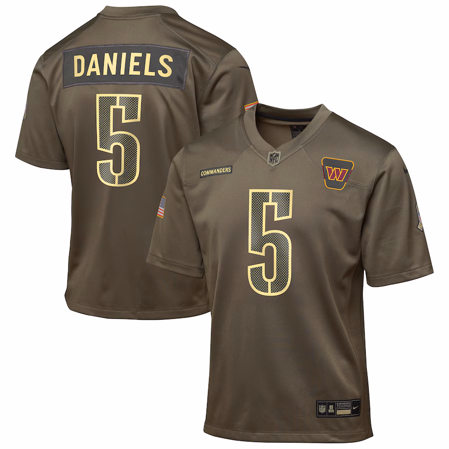 Youth Washington Commanders Jayden Daniels Nike Olive 2025 Salute to Service Game Jersey - Jersey