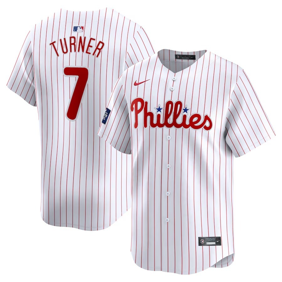Men's Philadelphia Phillies Trea Turner Nike White 2024 MLB World Tour London Series Home Limited Player Jersey - Jersey