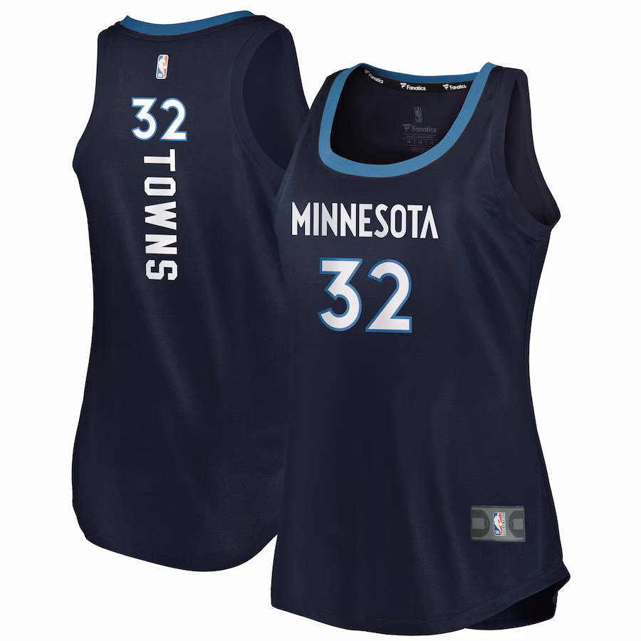 Women's Minnesota Timberwolves Karl-Anthony Towns Fanatics Navy Fast Break Tank Jersey - Icon Edition - Jersey