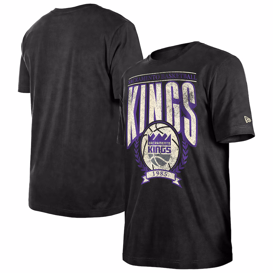 Men's Sacramento Kings  New Era Black Hardwood Classics Oversized Boxy Mineral Wash T-Shirt - Jersey