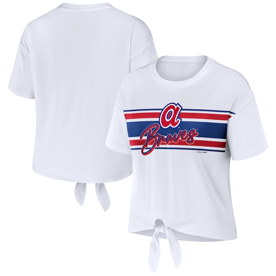 Women's Atlanta Braves WEAR by Erin Andrews White Tie-Front T-Shirt - Jersey