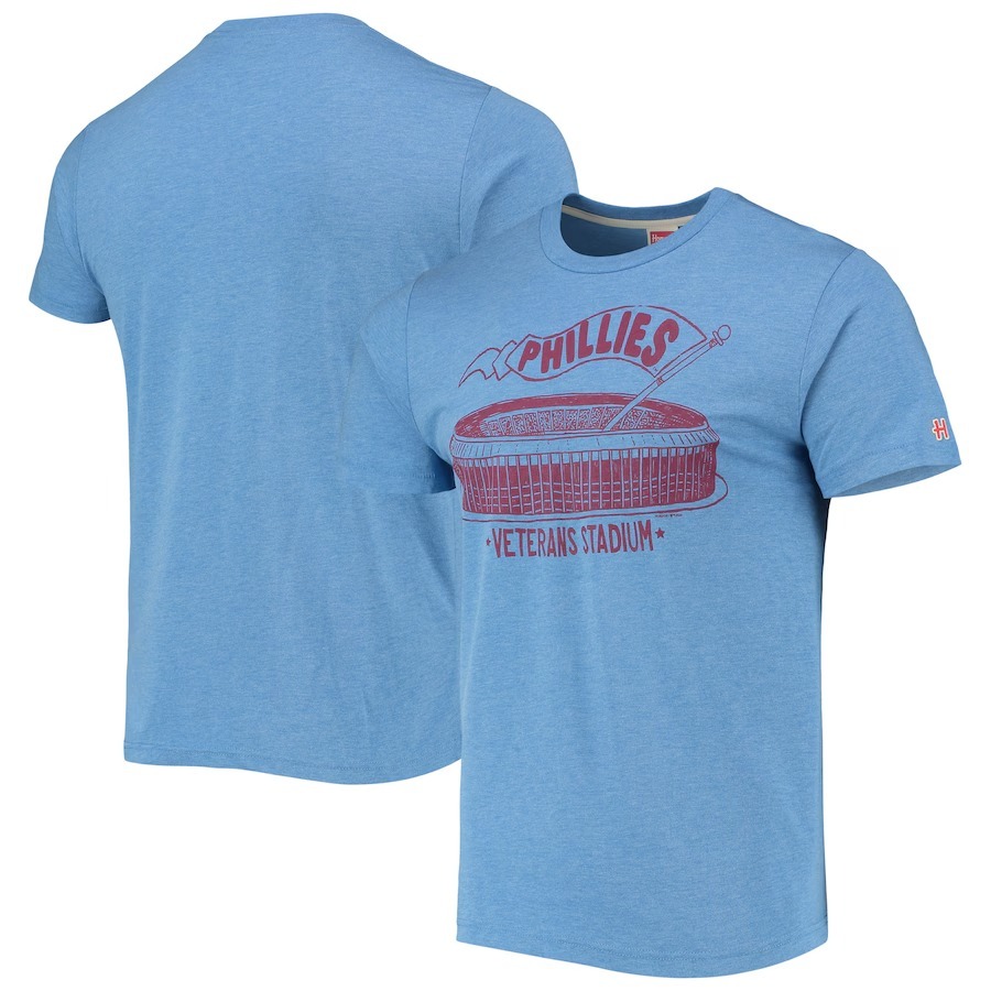 Men's Philadelphia Phillies Homage Light Blue Veterans Stadium Tri-Blend T-Shirt - Jersey