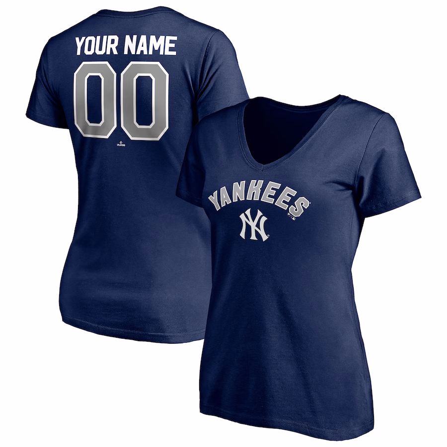 Women's New York Yankees Navy Personalized Winning Streak Name & Number V-Neck T-Shirt - Jersey