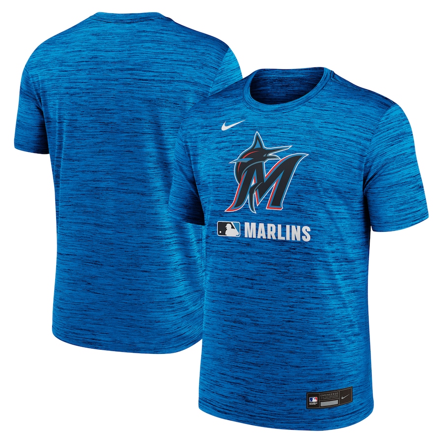 Men's Miami Marlins Nike Blue Authentic Collection Velocity Performance Practice T-Shirt - Jersey