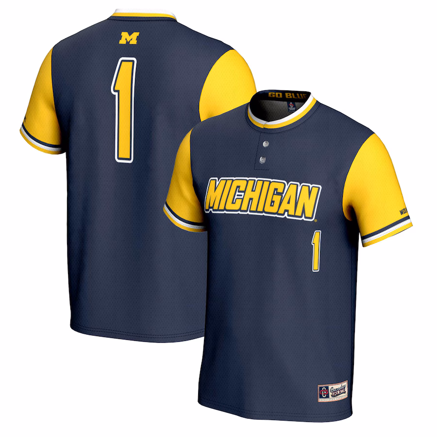 #1 Michigan Wolverines GameDay Greats Unisex Lightweight Softball Jersey - Navy - Jersey