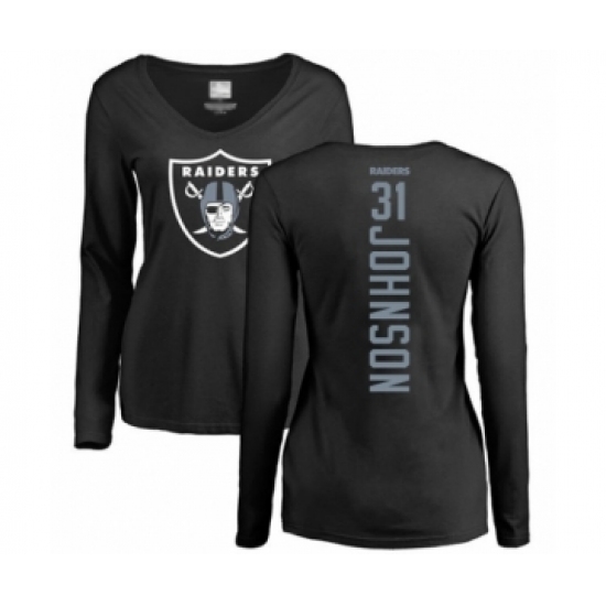 Football Women's Oakland Raiders #31 Isaiah Johnson Black Backer Long Sleeve T-Shirt - Jersey