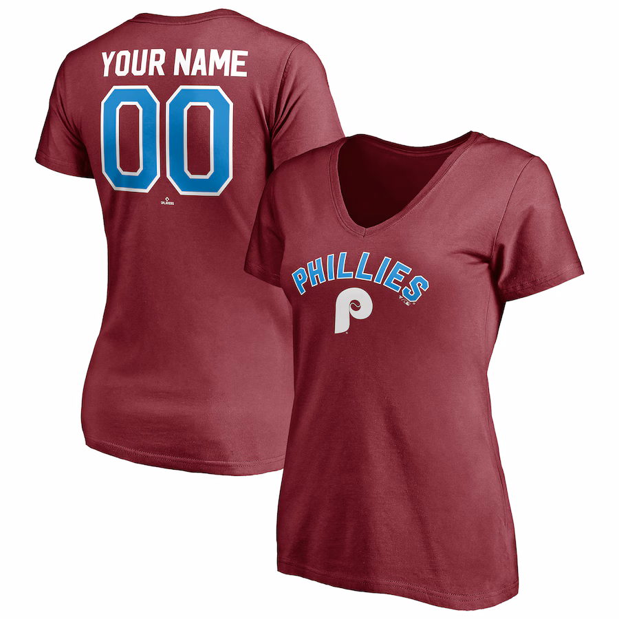 Women's Philadelphia Phillies Burgundy Cooperstown Winning Streak Alternate Personalized Name & Number V-Neck T-Shirt - Jersey