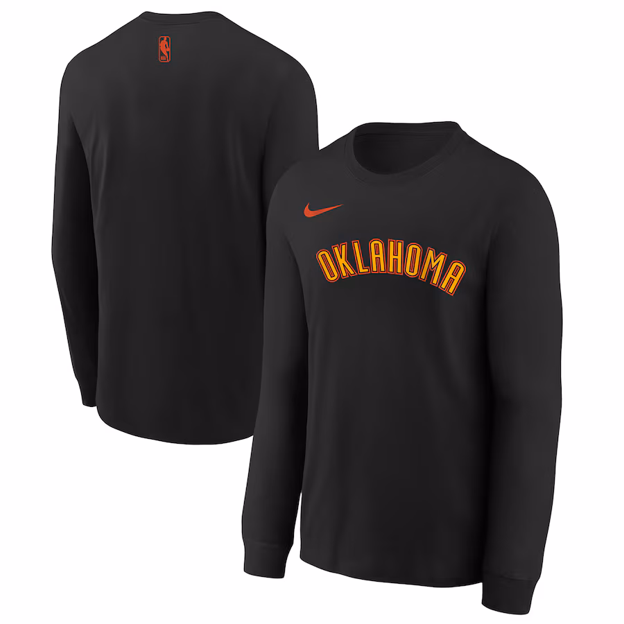 Youth Oklahoma City Thunder  Nike Black 2024/25 City Edition Wordmark Performance Long Sleeve T-Shirt - Jersey