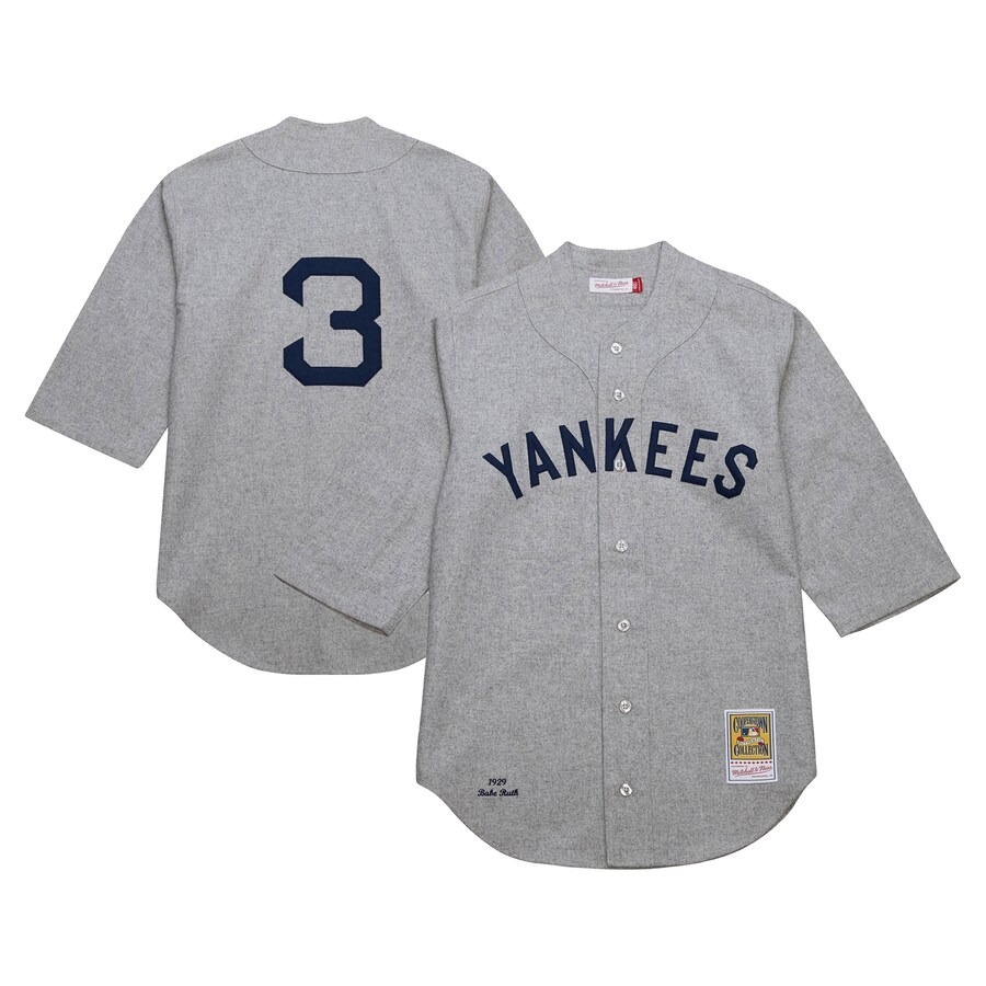 Men's New York Yankees Babe Ruth Mitchell & Ness Gray Cooperstown Collection 1929 Authentic Jersey - Jersey