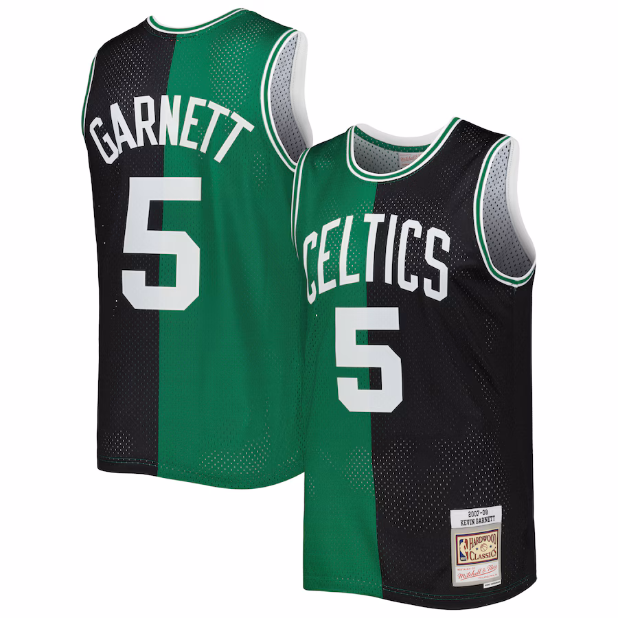 Men's Boston Celtics Kevin Garnett Mitchell & Ness Black/Kelly Green Hardwood Classics 2007/08 Split Swingman Jersey - Jersey