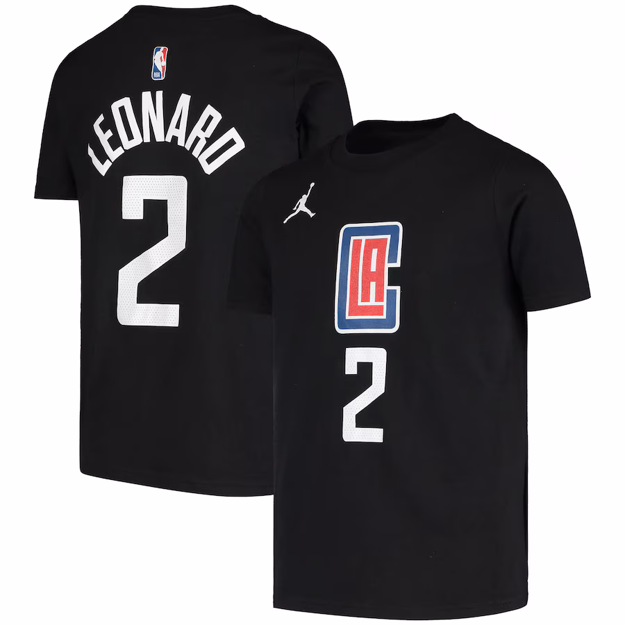 Youth LA Clippers Kawhi Leonard Jordan Brand Black Statement Edition Name & Number T-Shirt - Jersey