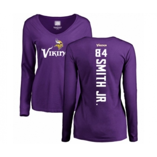 Football Women's Minnesota Vikings #84 Irv Smith Jr. Purple Backer Slim Fit Long Sleeve T-Shirt - Jersey