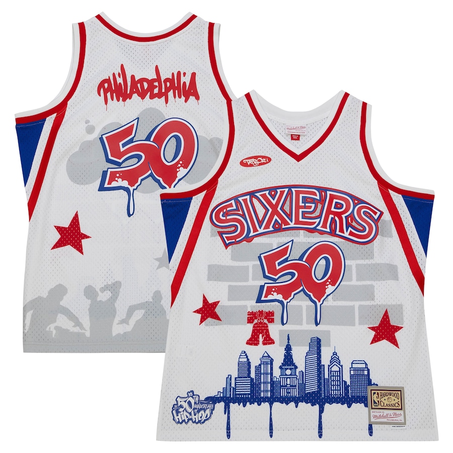Men's Philadelphia 76ers Mitchell & Ness x Tats Cru White Hardwood Classics Fashion Jersey - Jersey