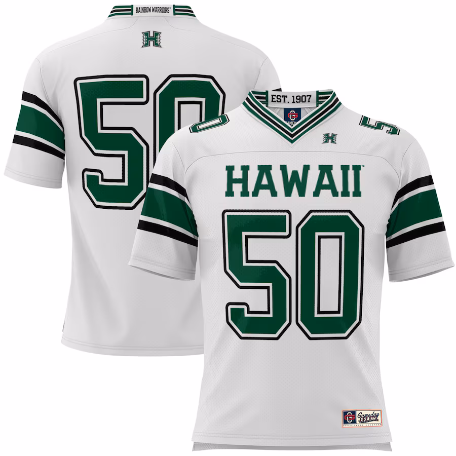 Youth GameDay Greats #50 White Hawaii Rainbow Warriors Football Jersey - Jersey