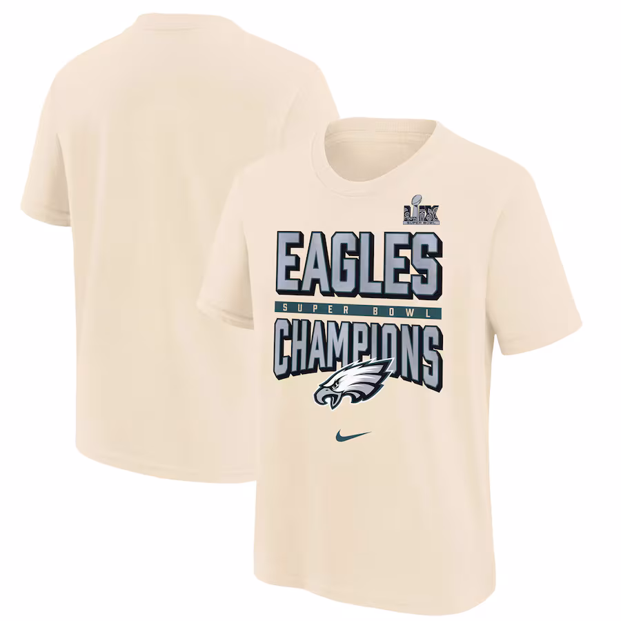 Youth Philadelphia Eagles  Nike Cream Super Bowl LIX Champions T-Shirt - Jersey