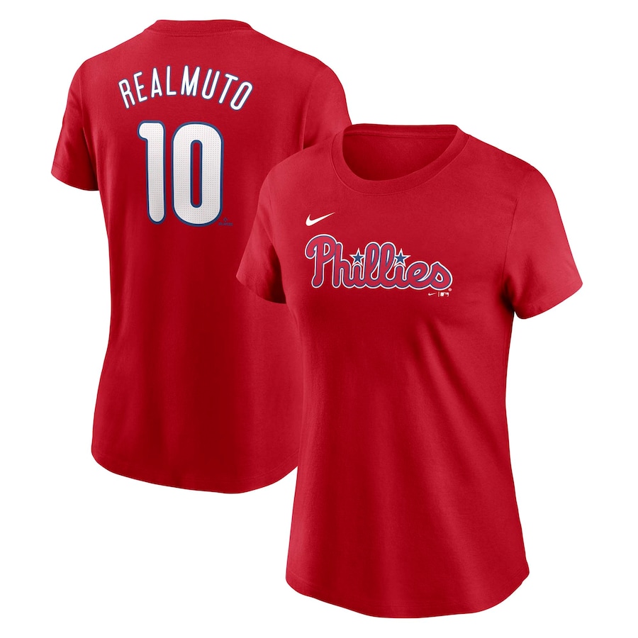 Women's Philadelphia Phillies J.T. Realmuto Nike Red Fuse Name & Number T-Shirt - Jersey