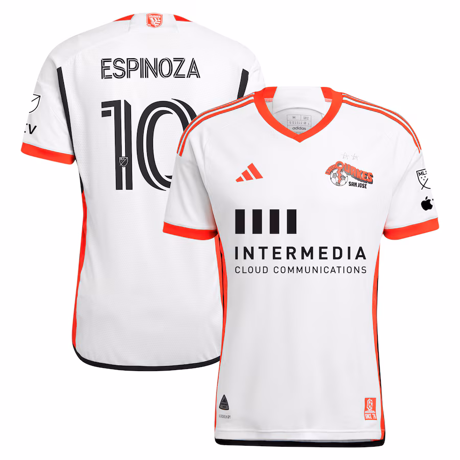 Men's San Jose Earthquakes Cristian Espinoza adidas White 2024 The 50 Kit Authentic Player Jersey - Jersey