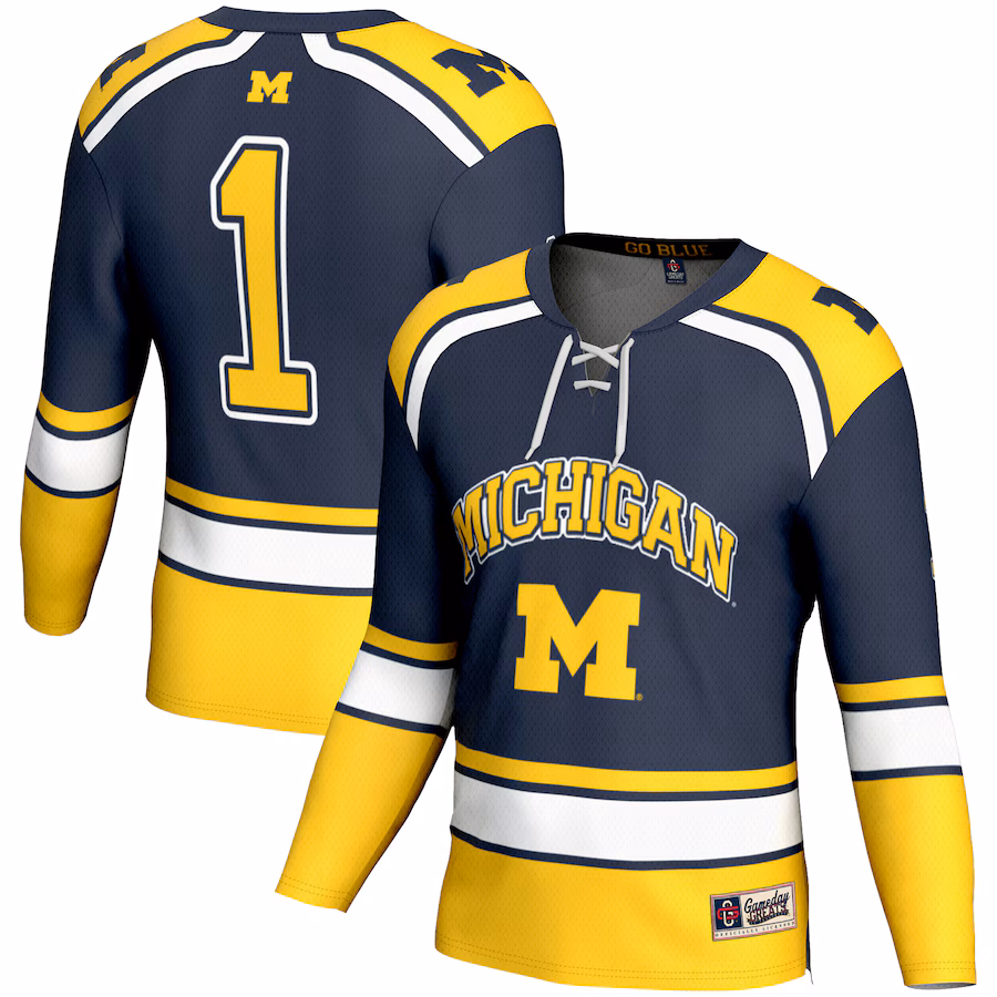 Youth GameDay Greats #1 Navy Michigan Wolverines Hockey Jersey - Jersey
