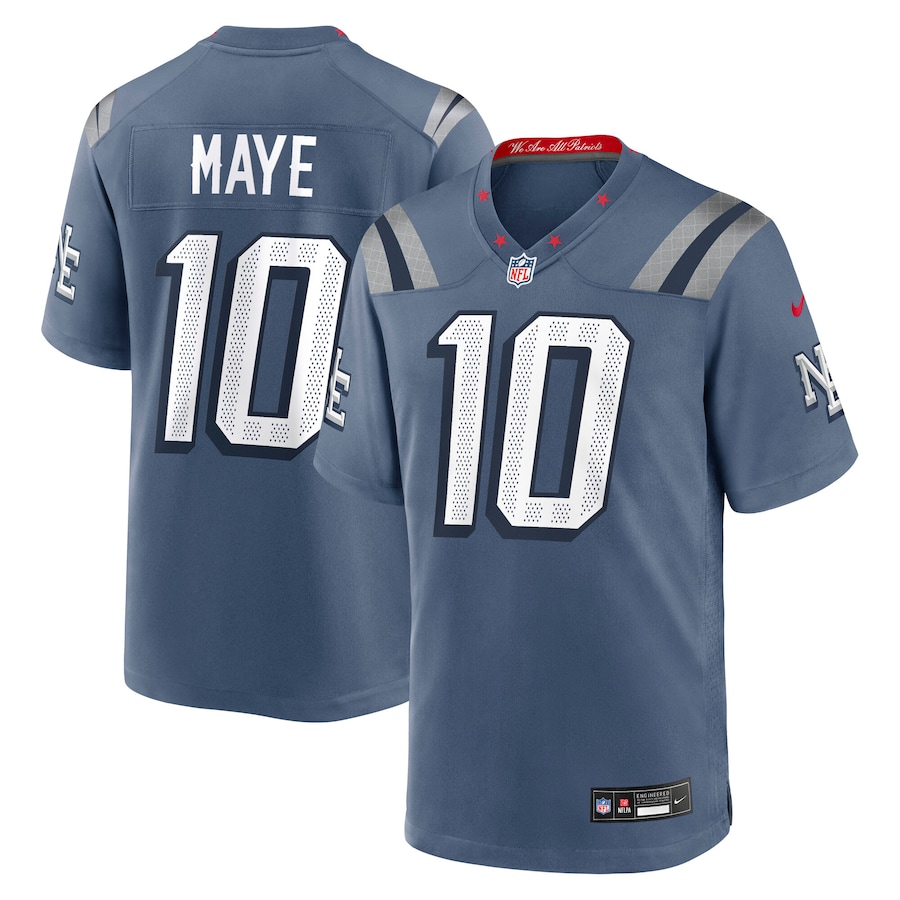 Men's New England Patriots Drake Maye Nike Storm Blue 2025 Rivalries Collection Game Jersey - Jersey