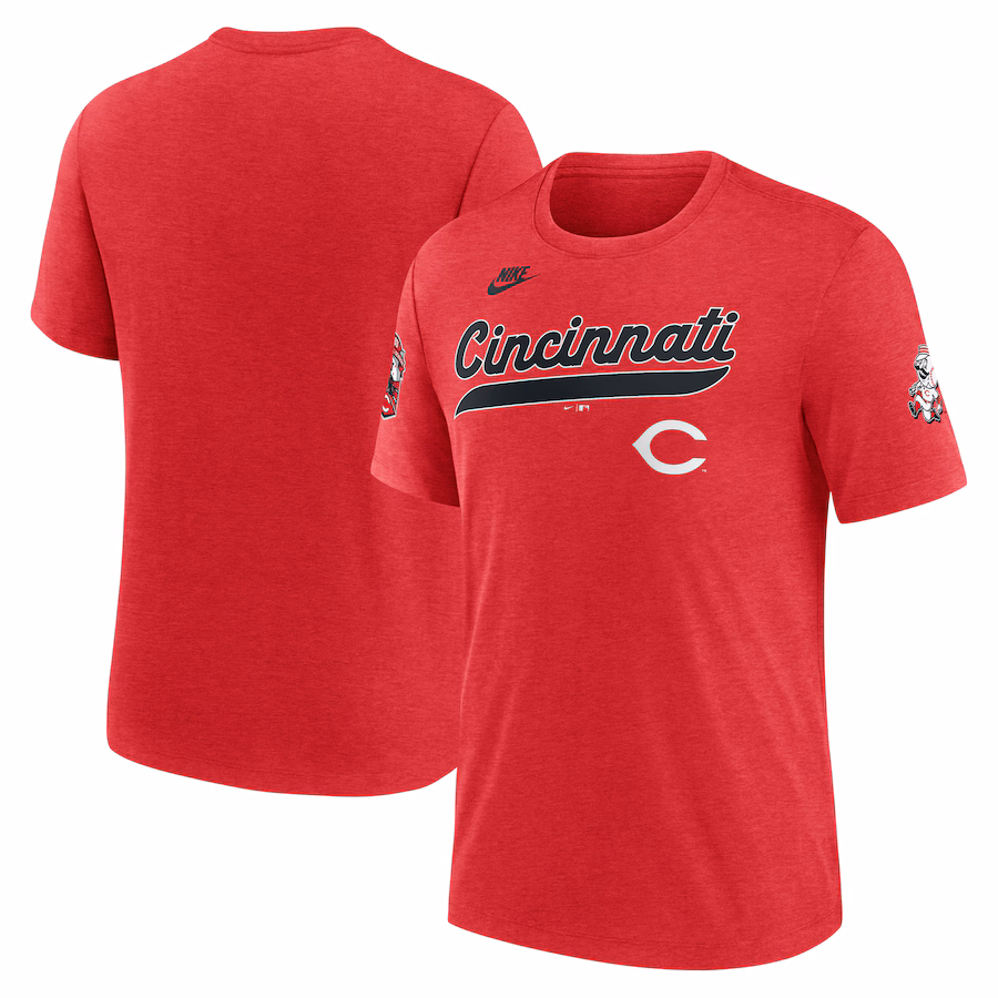 Men's Cincinnati Reds Nike Heather Red Cooperstown Collection Eras Tri-Blend T-Shirt - Jersey
