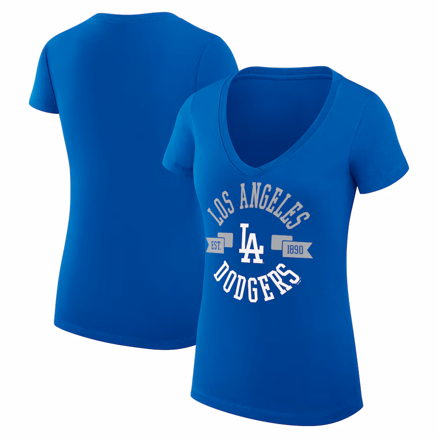 Women's Los Angeles Dodgers G-III 4Her by Carl Banks Royal City Graphic V-Neck Fitted T-Shirt - Jersey