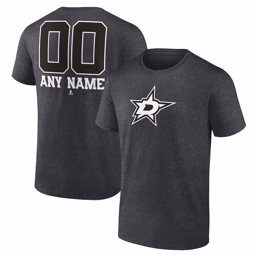 Men's Dallas Stars Charcoal Monochrome Personalized Name & Number T-Shirt - Jersey