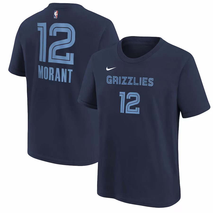 Youth Memphis Grizzlies Ja Morant Navy Icon Name & Number T-Shirt - Jersey