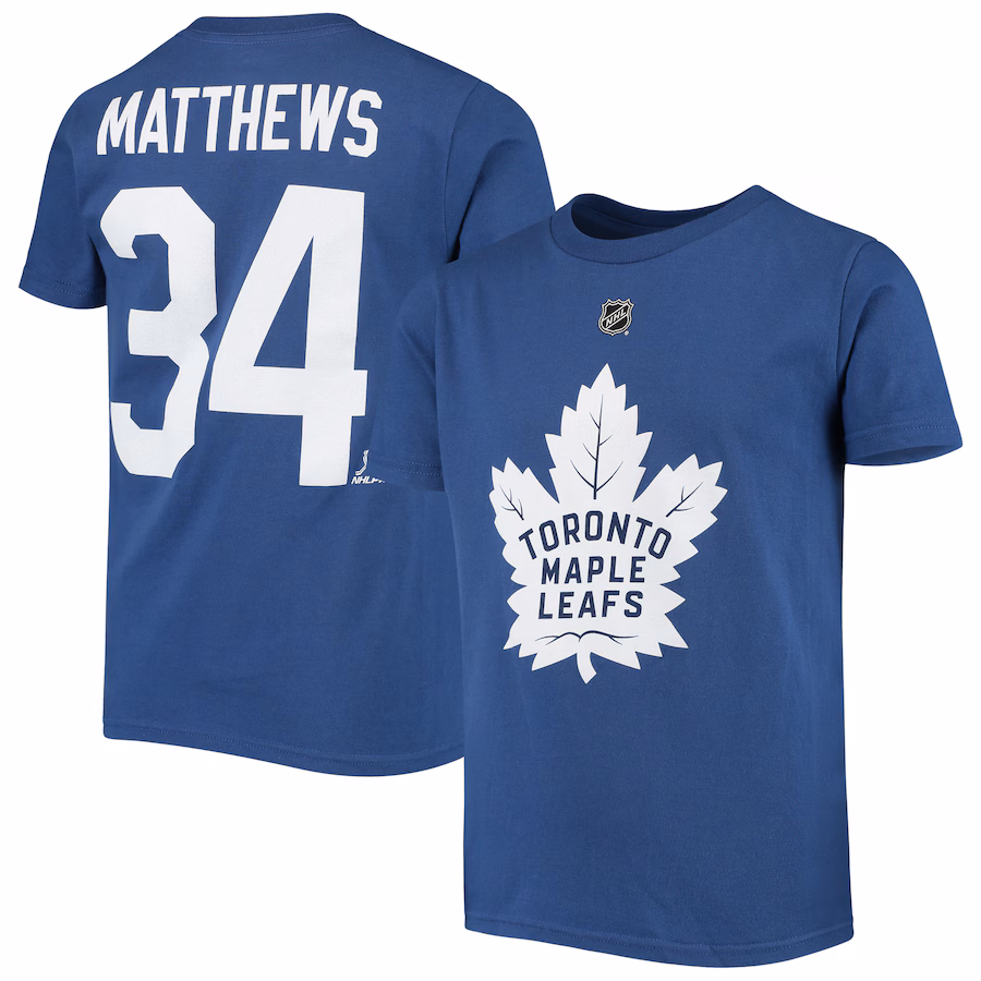 Youth Toronto Maple Leafs Auston Matthews Blue Player Name & Number T-Shirt - Jersey