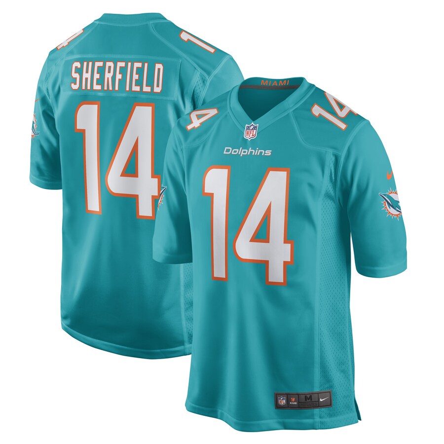 Men's Miami Dolphins Trent Sherfield Nike Aqua Game Player Jersey - Jersey
