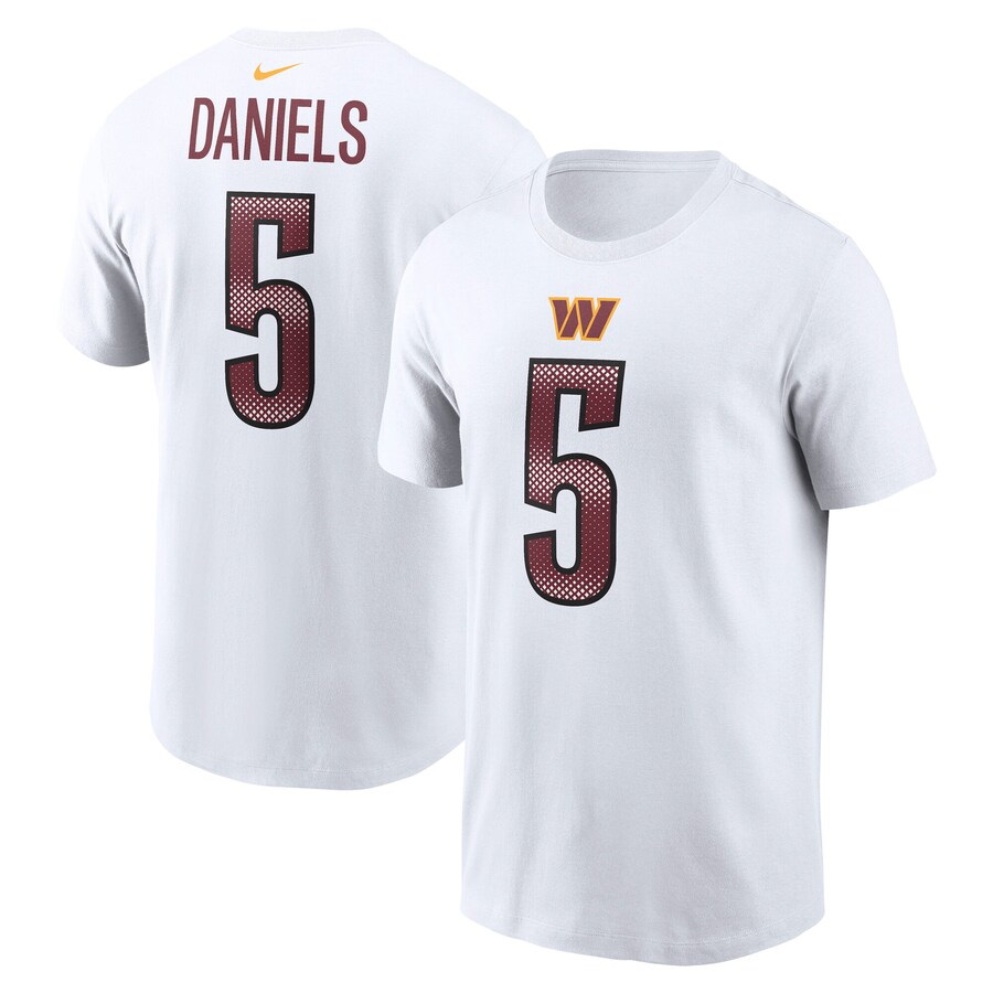 Men's Washington Commanders Jayden Daniels Nike White Name & Number T-Shirt - Jersey