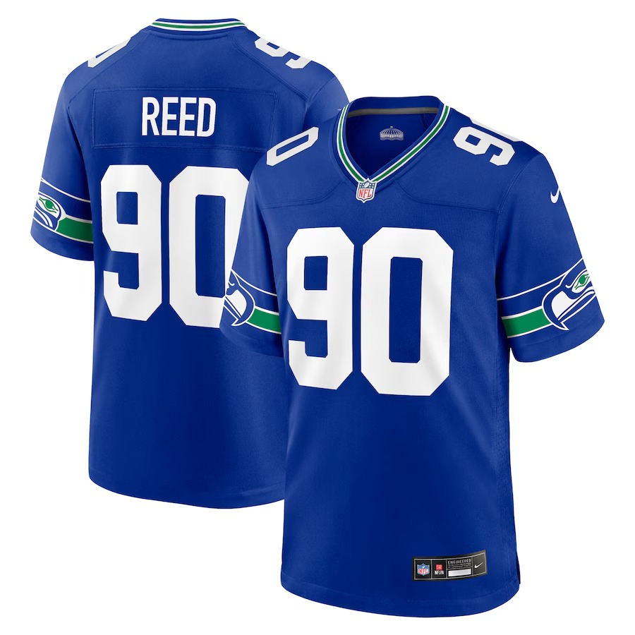 Men's Seattle Seahawks Jarran Reed Nike Royal Throwback Player Game Jersey - Jersey