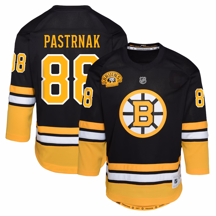 Youth Boston Bruins David Pastrnak Black 100th Anniversary Replica Player Jersey - Jersey