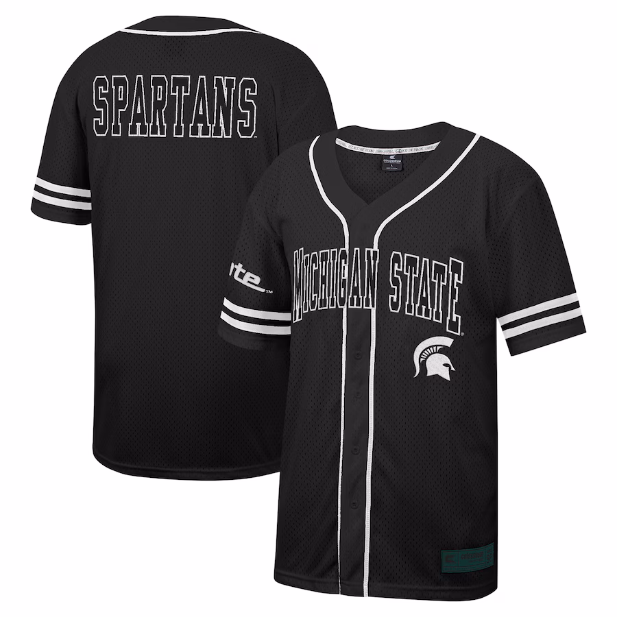 Men's Colosseum Black Michigan State Spartans Free Spirited Mesh Button-Up Baseball Jersey - Jersey