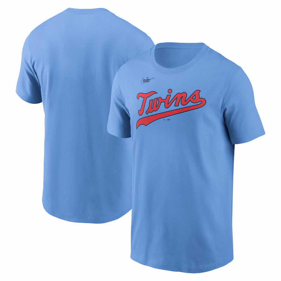 Men's Minnesota Twins Nike Light Blue Cooperstown Wordmark T-Shirt - Jersey