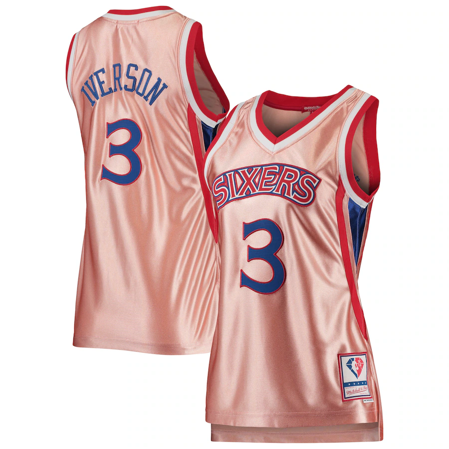 Women's Philadelphia 76ers Allen Iverson Mitchell & Ness Pink 75th Anniversary Rose Gold 1996 Swingman Jersey - Jersey