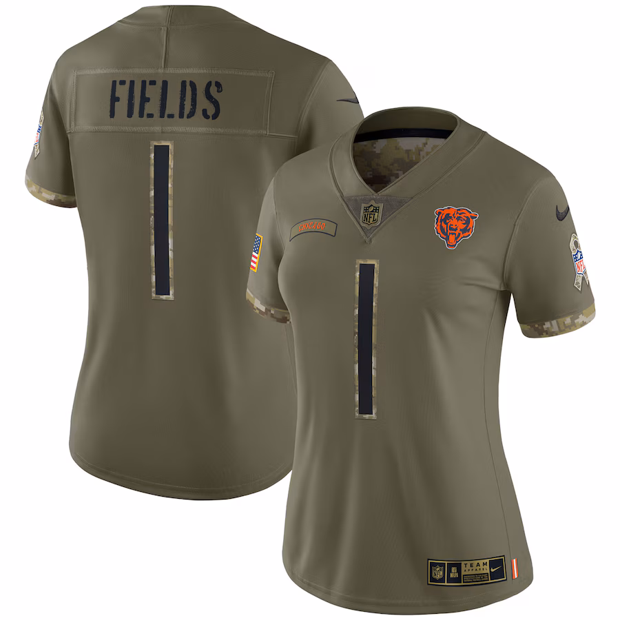 Women's Chicago Bears Justin Fields Nike Olive 2022 Salute To Service Limited Jersey - Jersey